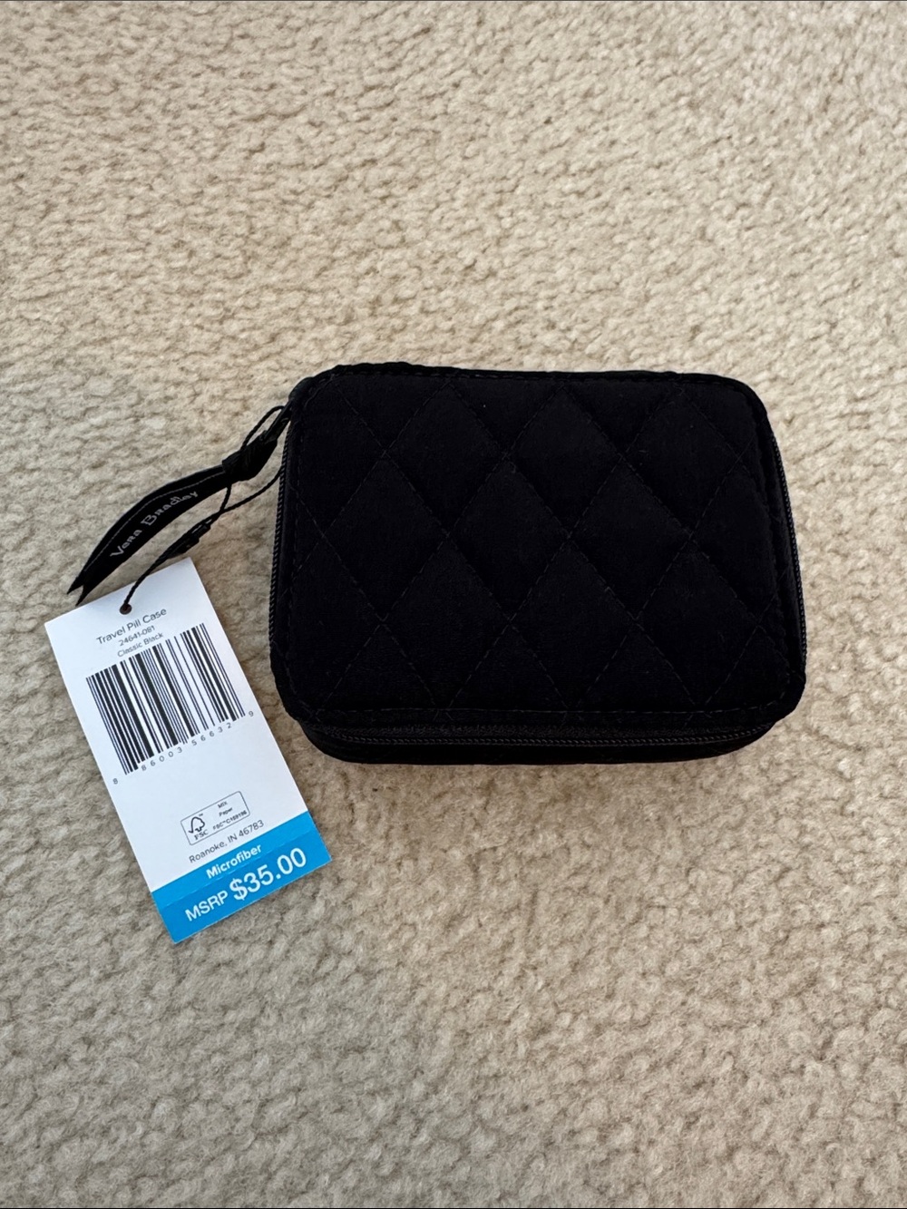 Vera Bradley Quilted Black Travel Pill Case NWT